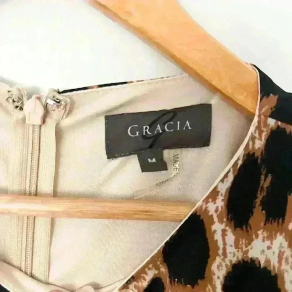GRACIA Womens Leopard Animal Print Designer Dress MEDIUM Classic Classy Business - Picture 9 of 10